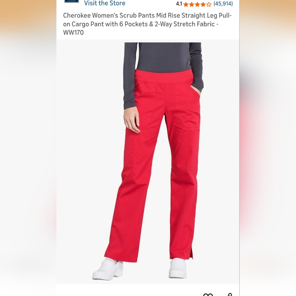 NEW Cherokee Women's Bright Red Straight Leg Scrubs